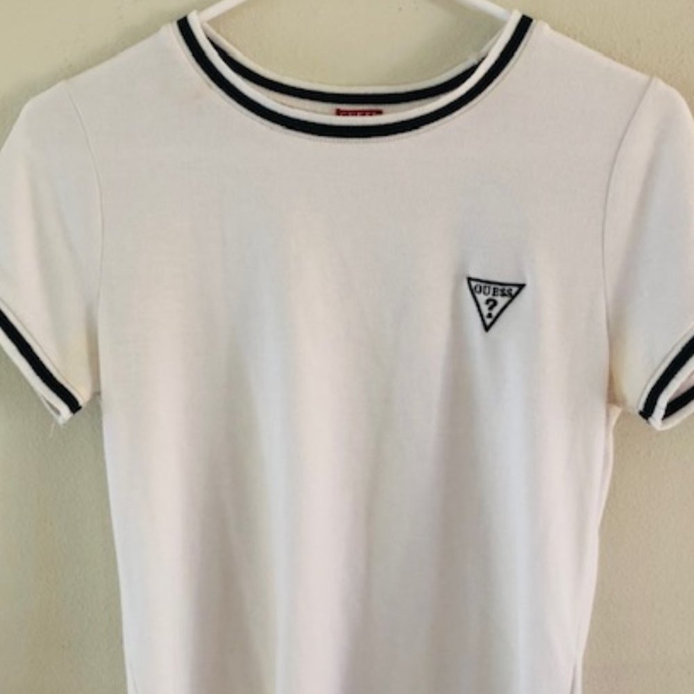 Guess White  Freddie Ringer T-shirt with  Triangle Logo